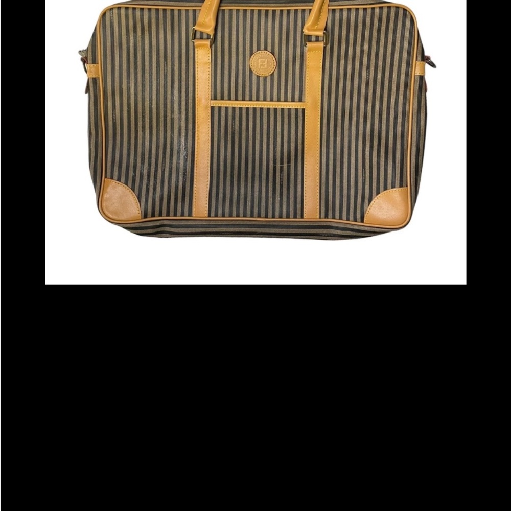 Elegant Striped Laptop Bag in Black and Tan